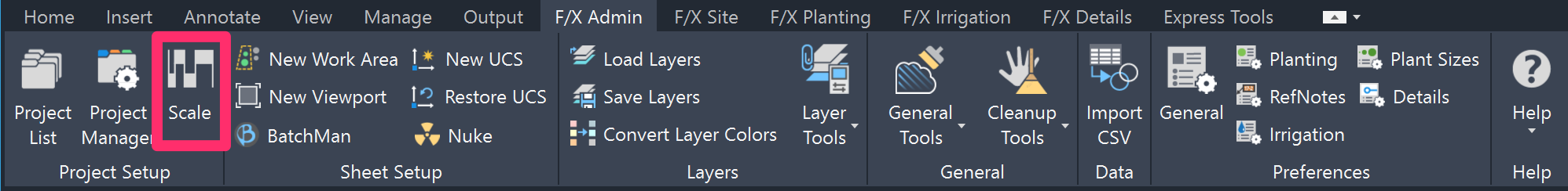 F/X Admin ribbon, Scale option