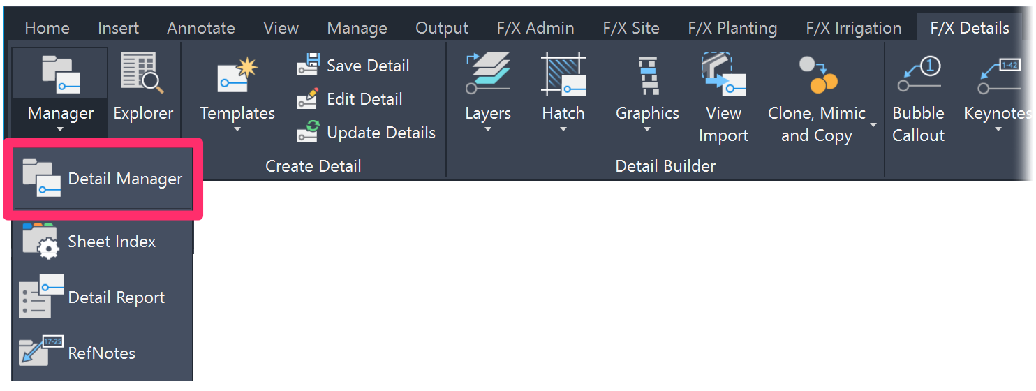 F/X Details ribbon, Detail Manager button