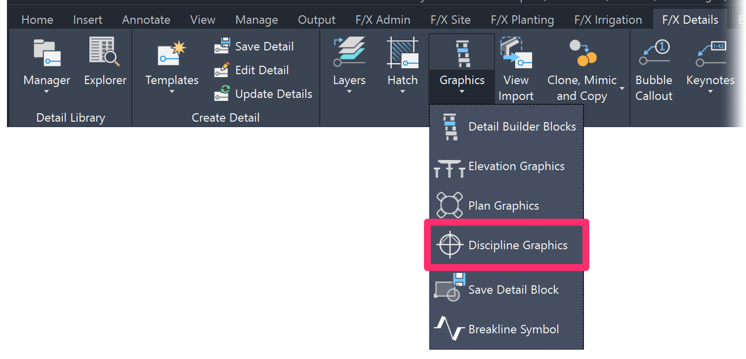 F/X Details ribbon, Discipline Graphics flyout