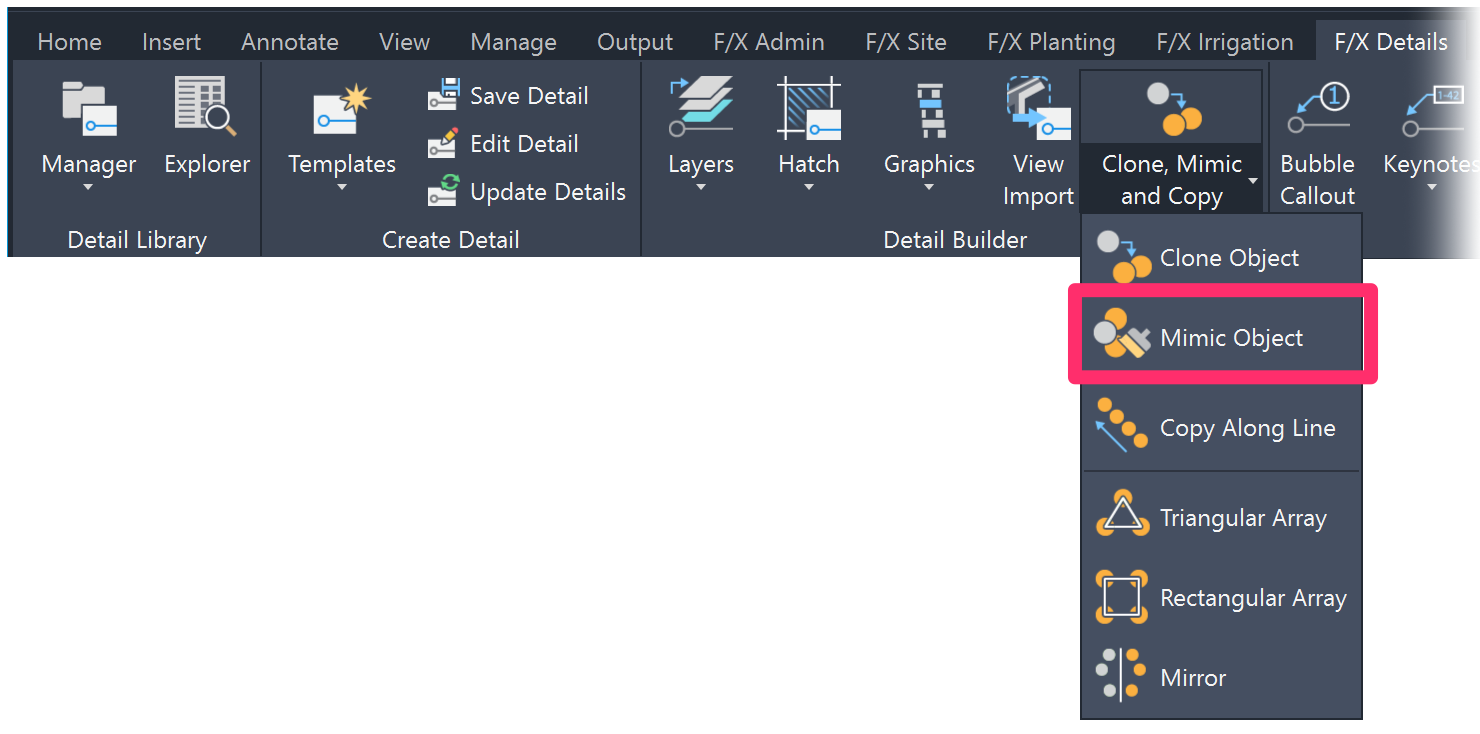 F/X Details ribbon, Mimic Object flyout