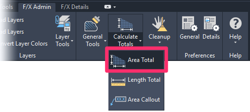 F/X Admin ribbon, Area Total flyout