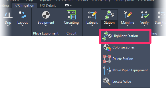 F/X Irrigation ribbon, Highlight Station button