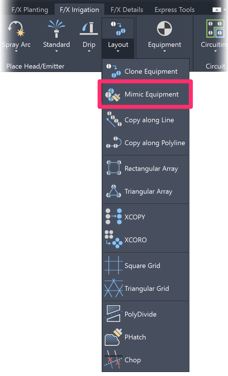 F/X Irrigation ribbon, Mimic Equipment flyout