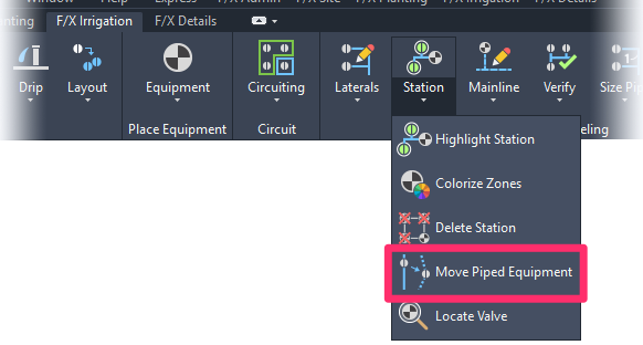 F/X Irrigaiton ribbon, Move Piped Equipment flyout