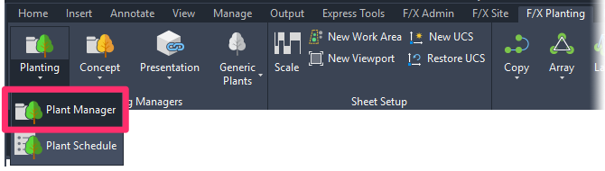 F/X Planting ribbon, Plant Manager button