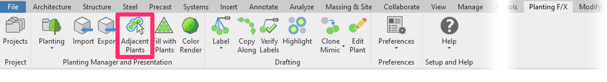 Planting F/X ribbon in Revit, Fill With Plants button