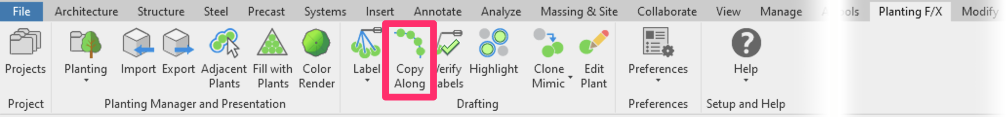 Planting F/X ribbon in Revit, Copy along button