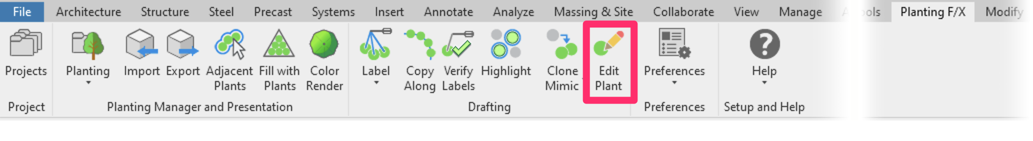 Planting F/X ribbon in Revit, Edit Plant button