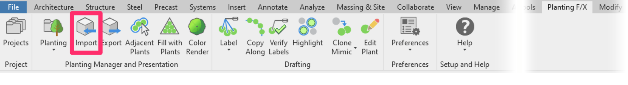 Planting F/X ribbon in Revit, Import button