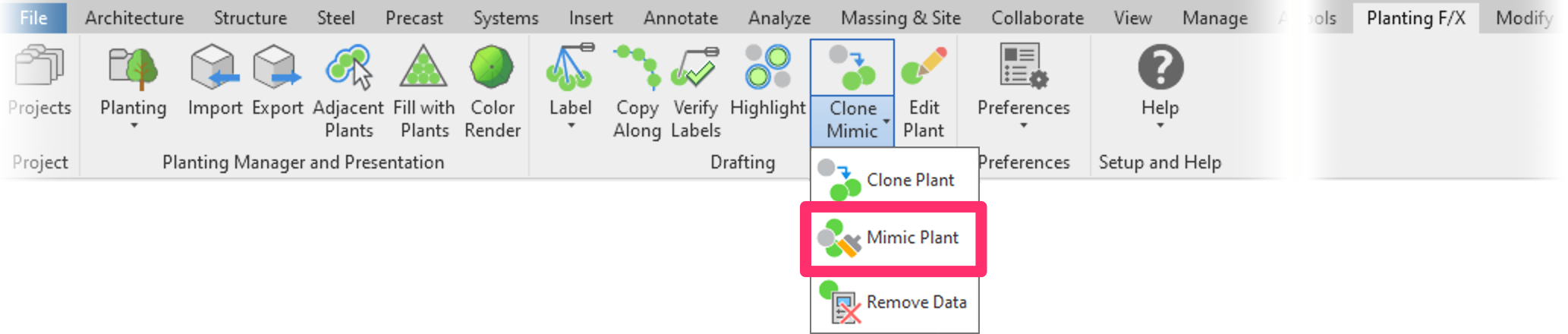 Planting F/X ribbon in Revit, Mimic flyout