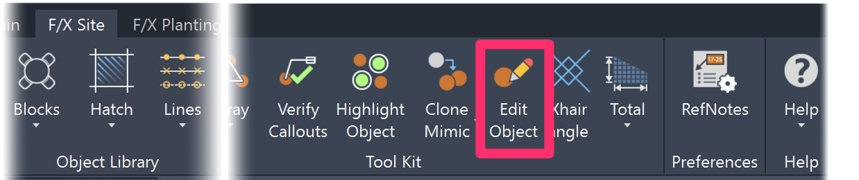 F/X Site ribbon, Edit Object button