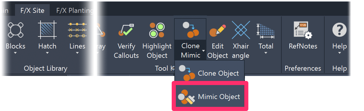 F/X Site ribbon, Mimic Object flyout