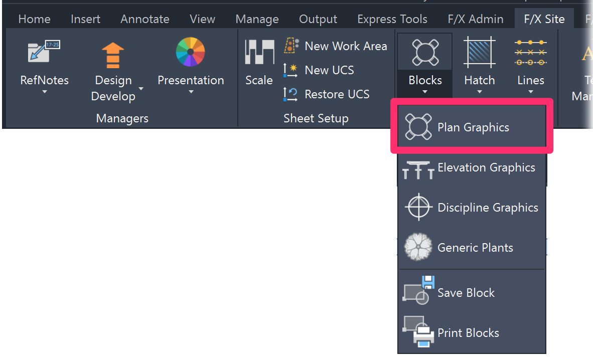 F/X Site ribbon, Plan Graphics flyout