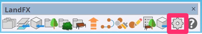 Land F/X toolbar in SketchUp, Settings icon