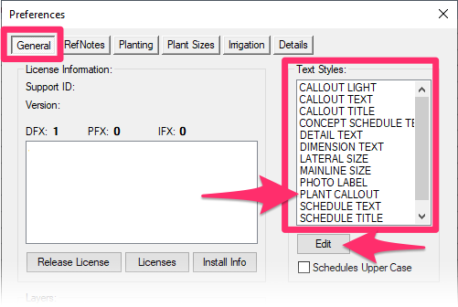 Selecting a Text Style to edit