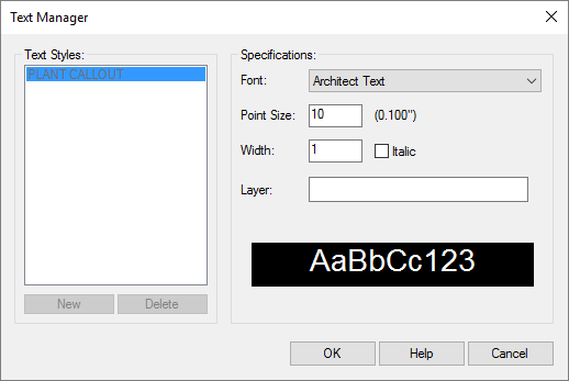 Architect Text assigned to Plant Callout Text Style