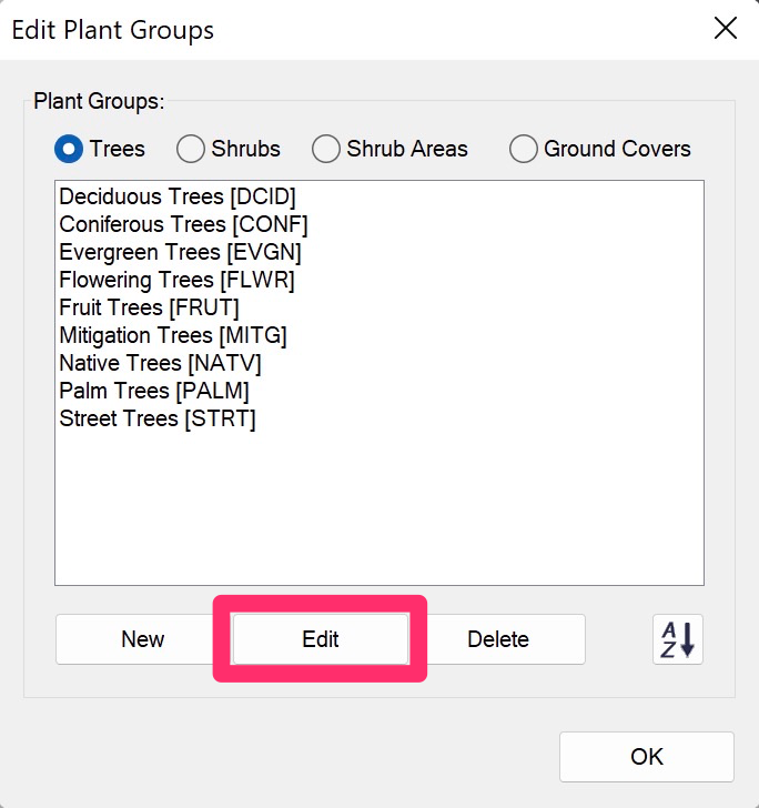 Edit Plant Groups dialog box, Edit button