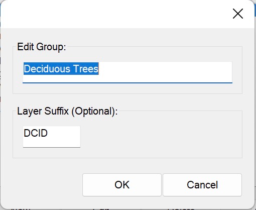 Dialog box for editing plant groups