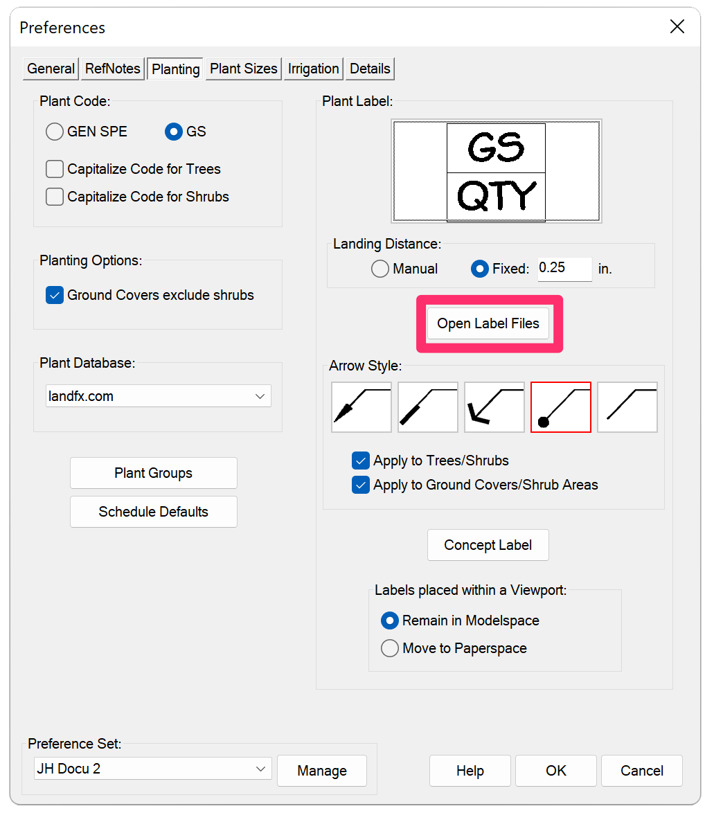 Open Label Files button