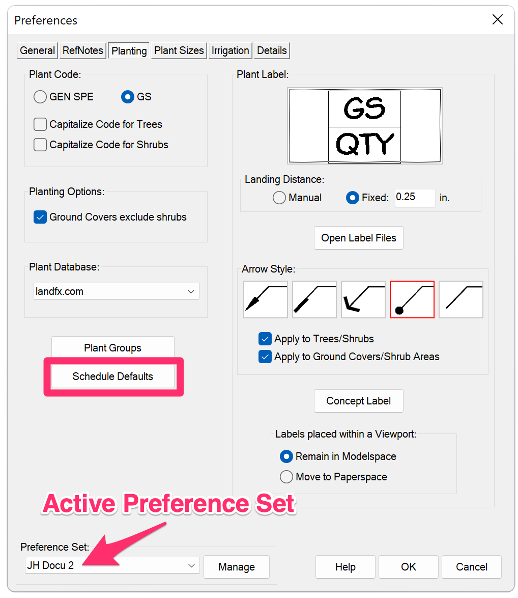 Schedule Defaults button