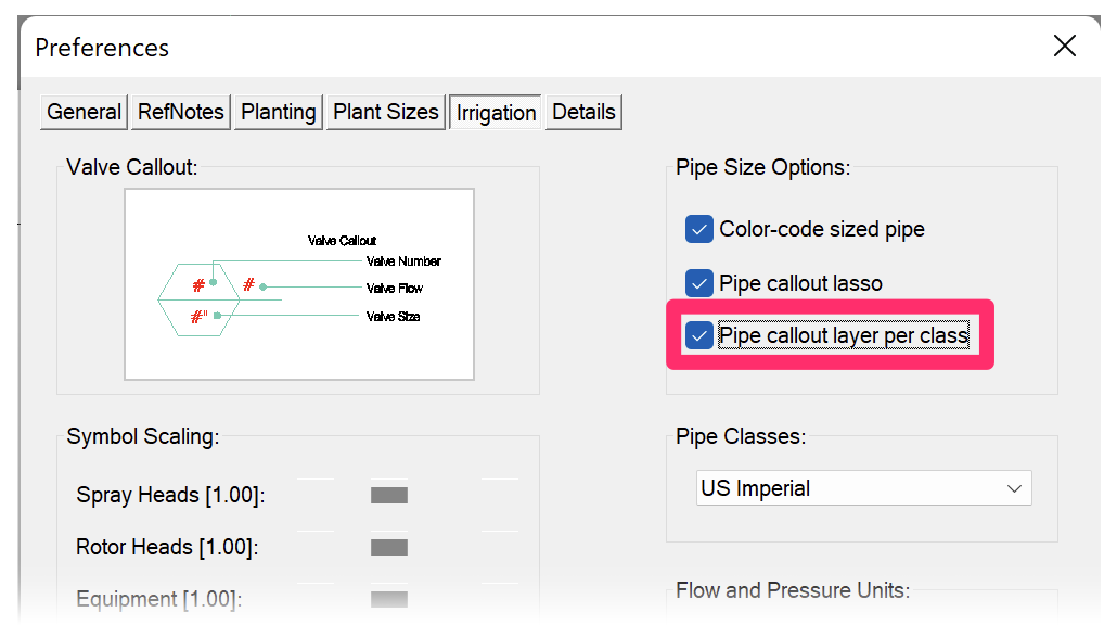 Pipe callout layer per class option