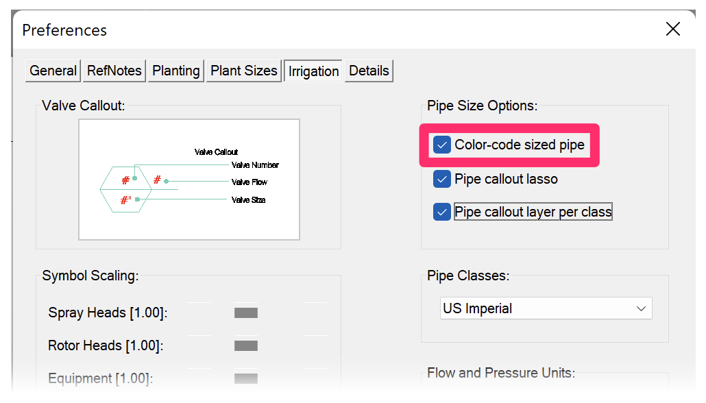 PIpe size options