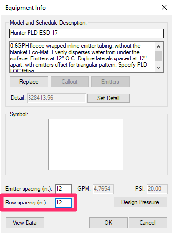 Dripline scaled at row spacing, example