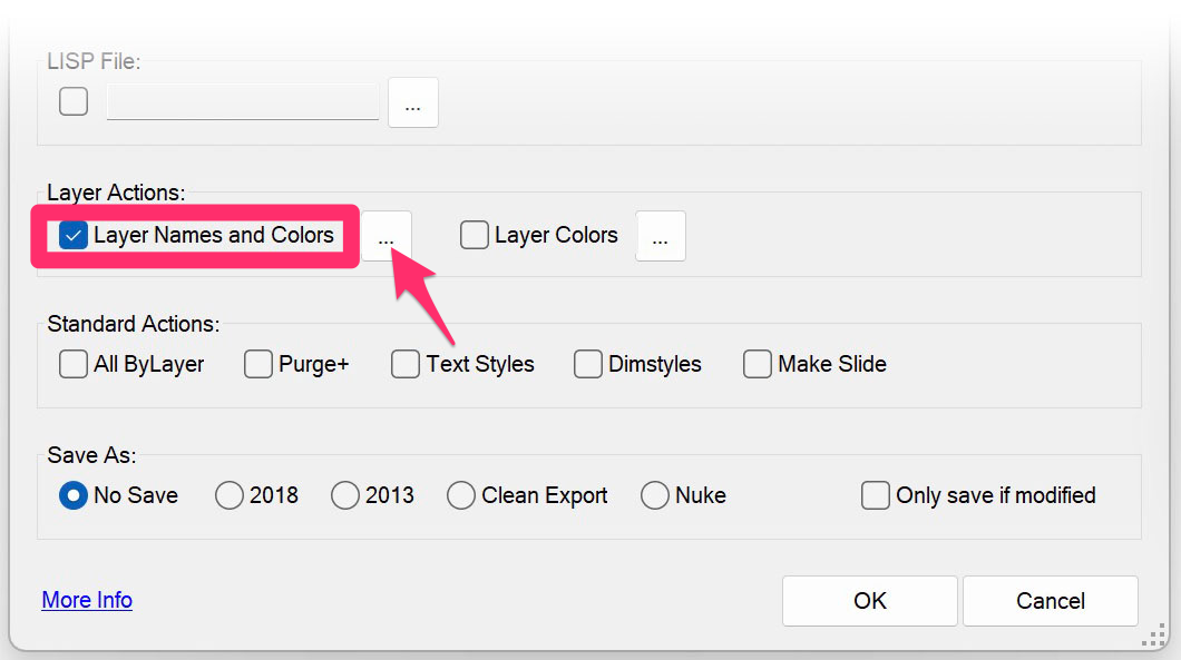 Layer Names and Colors option