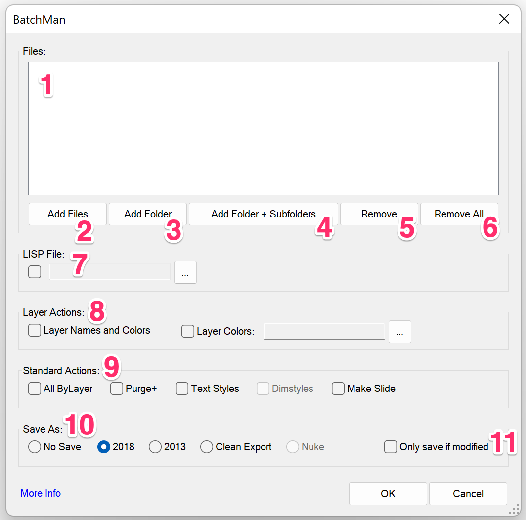 BatchMan dialog box overview