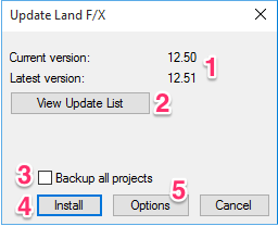 Update Land F/X dialog box overview