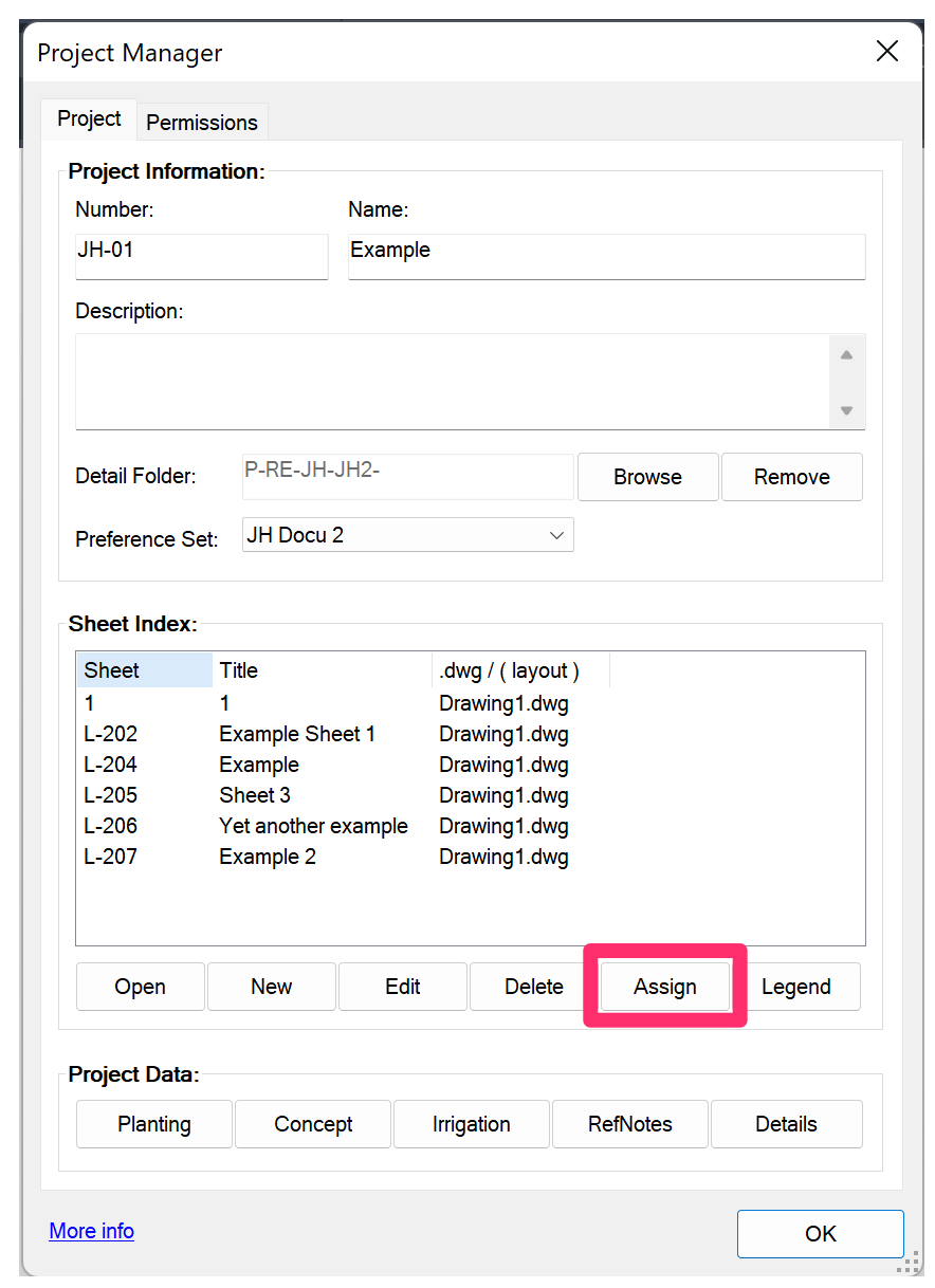 Assigning a sheet to a layout tab, example