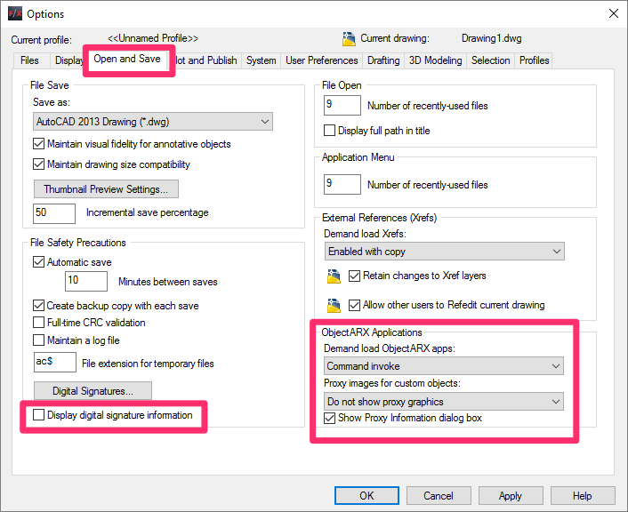 autocad xref display settings