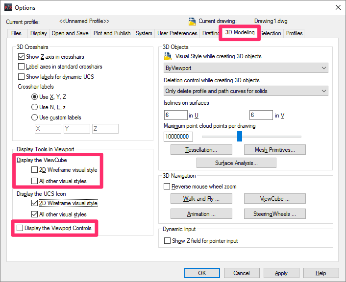 3D Miodeling tab, recommended settings