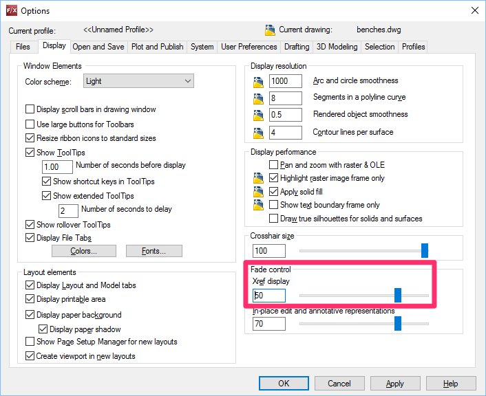 CAD Options Settings