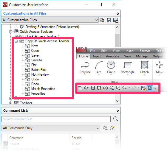 how to open toolbar in autocad 2016