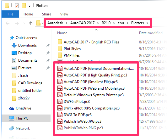 set pdf default save location autocad