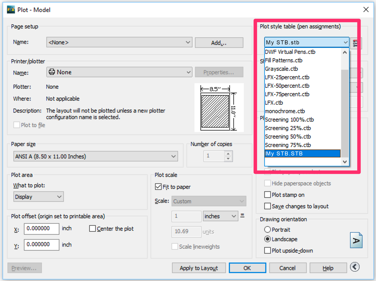 autocad plot style through layer manager