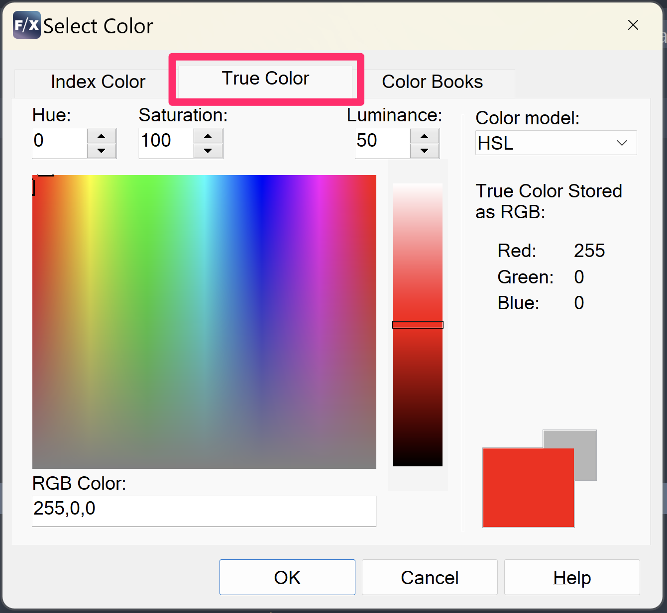 Select Color dialog box, True Color tab