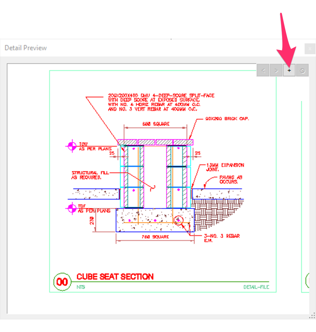 Detail Preview dialog box, Plus button