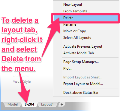 Right-clicking to delete a Layout tab containing a sheet of details