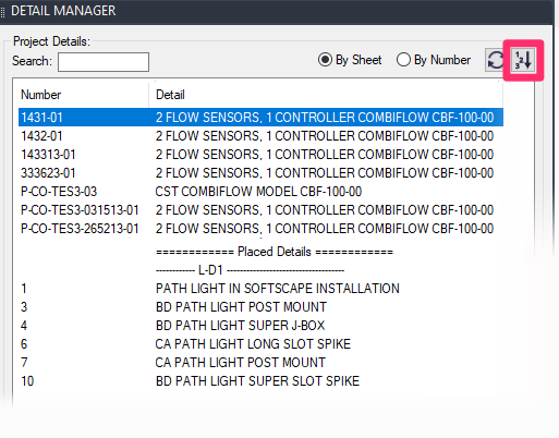 Detail Manager, Renumber button