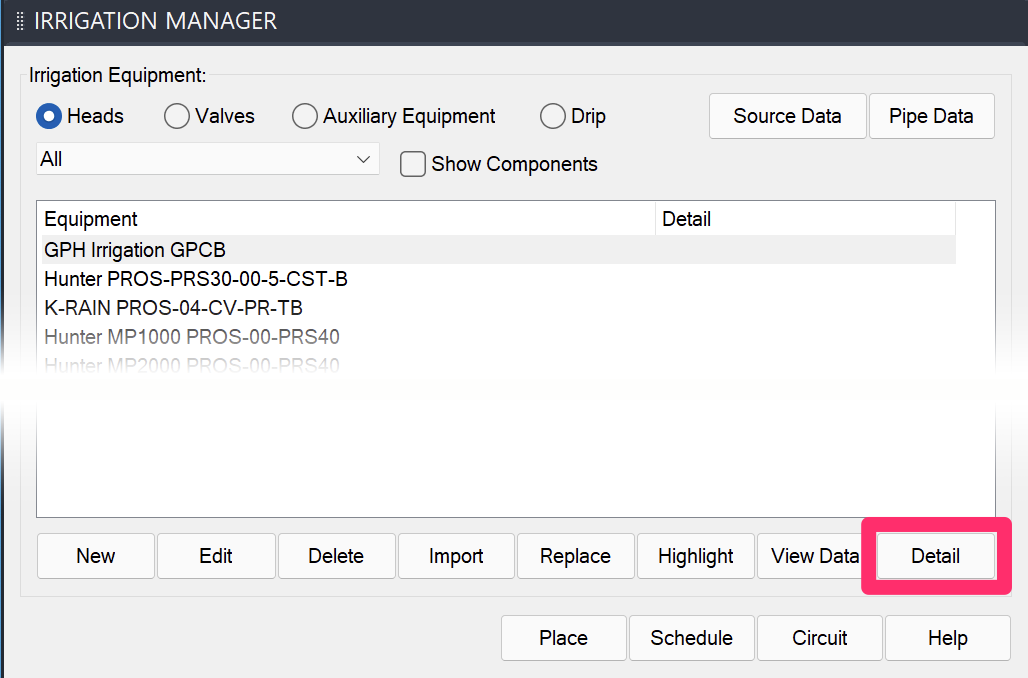 Irrigation Manager, Detail button