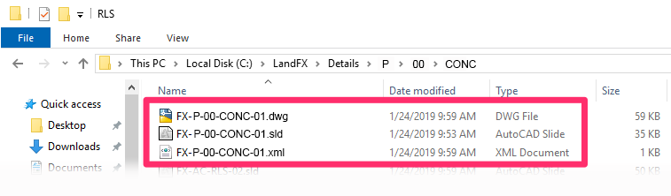 DWG, SLD, and XML files associated with a detail