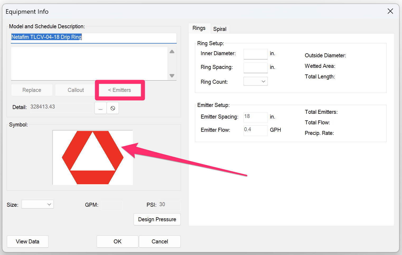 Equipment Info dialog box, Symbol thumbnail image