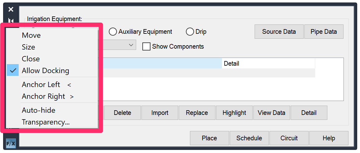 Settings menu