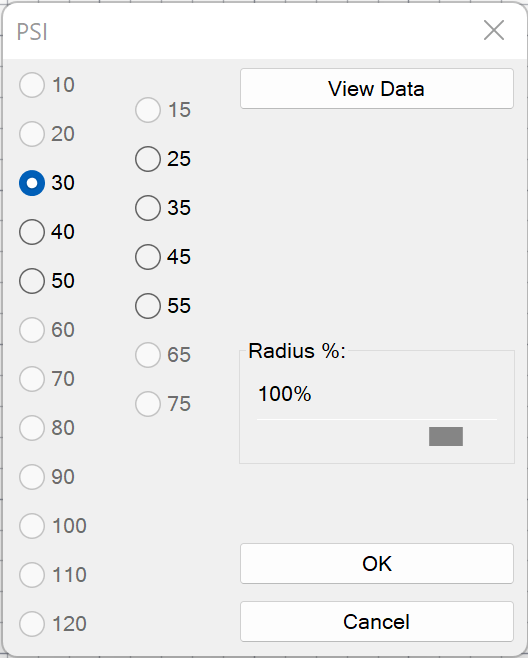 Old version of the design pressure dialog box