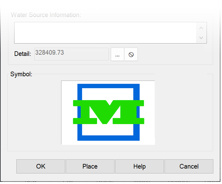 Selected symbol shown in Water Source dialog box