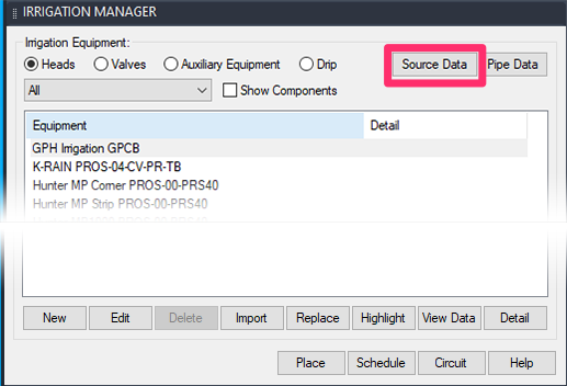 Irrigation Manager, Source Data button