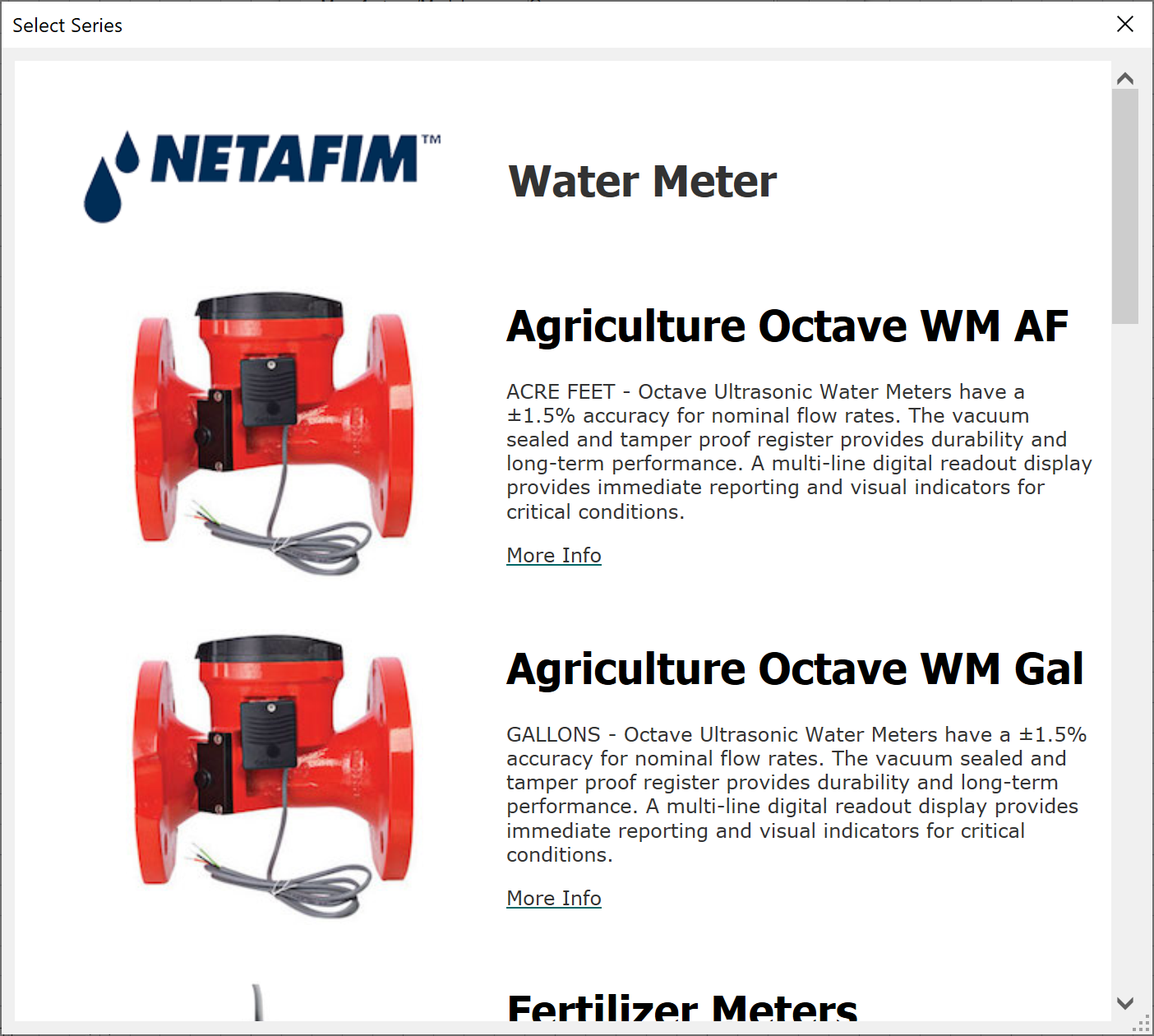 Selecting a water meter type to add