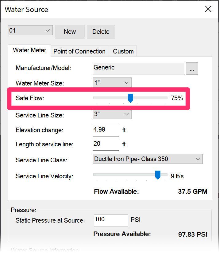 Water meter, Safe Flow setting